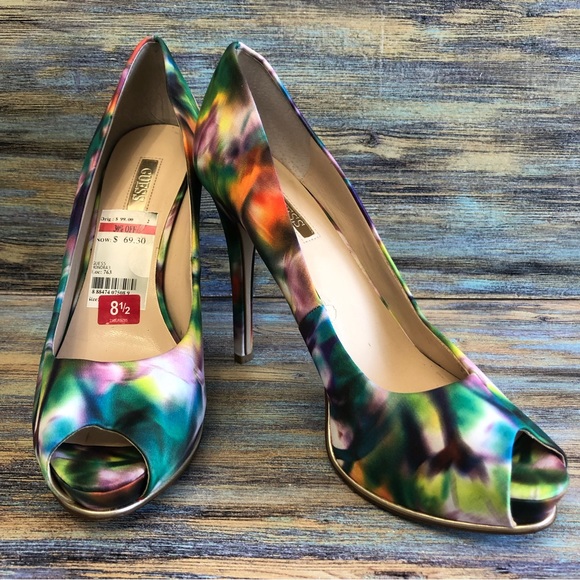 Guess Honora3 Womens Stilettos Peep Toes Multicolor Textile Uppers Size 8.5 - Picture 2 of 13